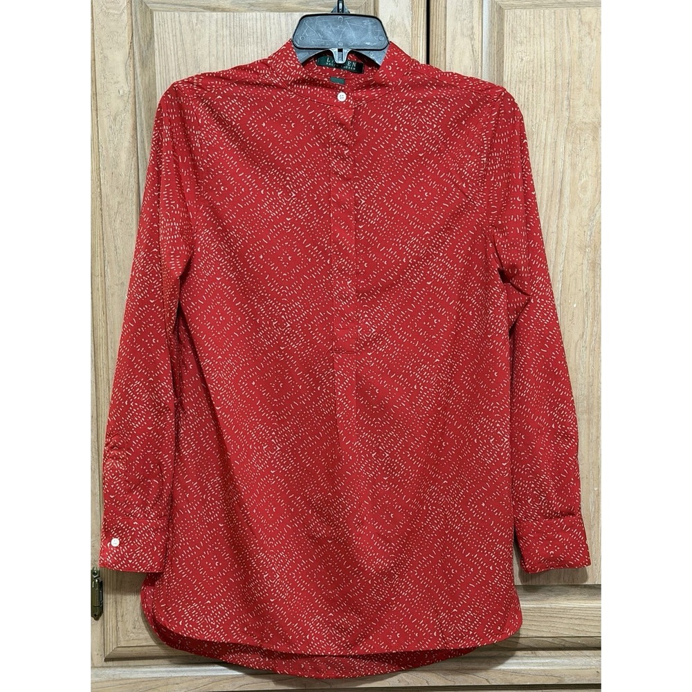 Lauren‎ Ralph Lauren Blouse Tunic Top Women's XS Red Long Sleeve Office Career